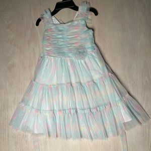 Pretty Pink and Blue Girls Sleeveless Spring Easter Dress